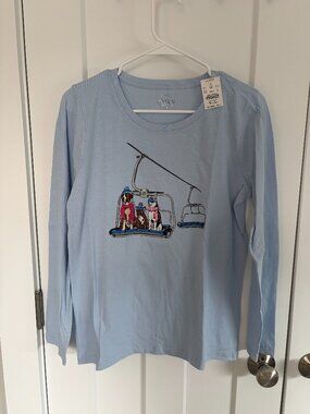 J.Crew Women Collector Tee Long Sleeve M Dogs Blue